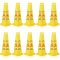 Floor Safety Cone Yellow Caution Wet Floor Sign 4 Sided Wet Cone Sign Public Caution Yellow Avoid Fall Slip Accident for Indoors and Outdoors(10 Pieces)