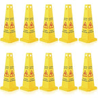Floor Safety Cone Yellow Caution Wet Floor Sign 4 Sided Wet Cone Sign Public Caution Yellow Avoid Fall Slip Accident for Indoors and Outdoors(10 Pieces)