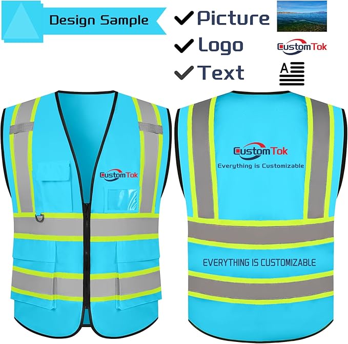Custom Safety Vest with Logo Pockets High Visibility Reflective Vests Construction Security Workwear