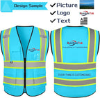 Custom Safety Vest with Logo Pockets High Visibility Reflective Vests Construction Security Workwear