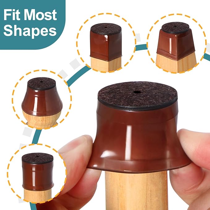 24 Pcs Chair Leg Floor Protectors Round, Silicone Felt Furniture Leg Pads Caps Covers for Hardwood Floors (Fit 15/16" to 1-5/16")