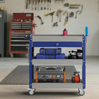 3 Tier Rolling Tool Cart on Wheels, 450 LBS Capacity Tool Cart with Drawers, Heavy Duty Rolling Utility Cart on Wheels, Rolling Tool Work Carts for Garage, Warehouse and Repair Shop,Grey Blue