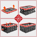 49L Collapsible Crate, Milk Crate for Storage, Foldable Storage Crate, Stackable Crate for Organizing for Home, Shopping, Camping, School, Office, Warehouse, Red