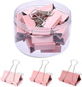 Temiary Aesthetic Binder Clips, 24 Pcs 1.6 Inches Small Metal Binder Clip with Clear Storage Container, Binding Paperwork Clamps for School Teachers Office Supplies (Pink)