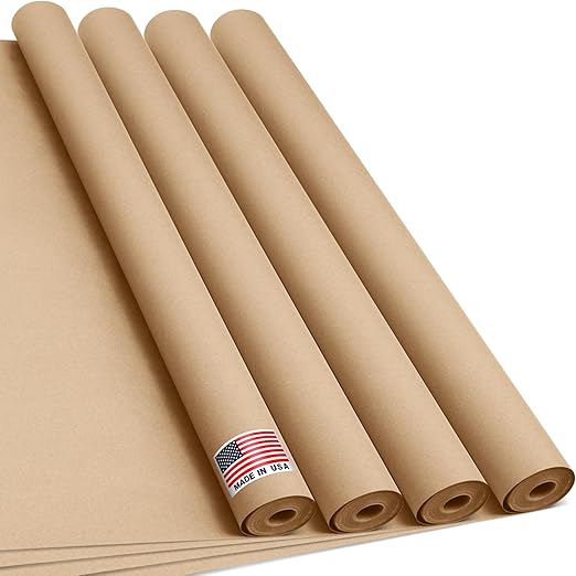 36" x 1200" (100 ft) Natural Kraft Paper Roll (Value Pack – 4 Rolls) – Made in USA, 100% Recyclable Brown Packing Paper for Shipping, Packaging, Crafting & Gift Wrapping