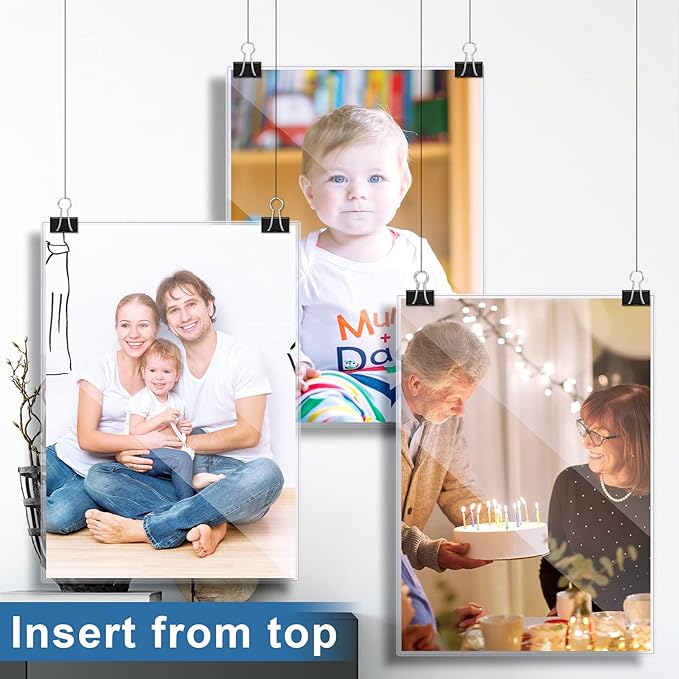 Henoyso 15 Pcs 11" x 17" Rigid Print Protectors, Heavy Duty Hard Plastic Sheet Page Protectors Crystal Menu Holder Clear Poster Sleeve Top Loading Frame for Magazine Photo Paper Poster Prints