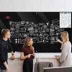 MaxGear Glass Whiteboard 96x48 Inches Wall Mounted, Magnetic Black Dry Erase Board with 1 Eraser, 1 Accessory Tray, 4 Markers and 6 Magnets, Extra Large Frameless White Board for Office, School, Home