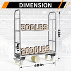 Two Tier U-Boat Platform Truck Cart, 16 x 48Inch Narrow Aisle Flatbed Truck w/6PCS Wheel Caster 2500LBS Weight Capacity Heavy Duty Platform Dolly with Removable Handles for Warehouse, Storage Room