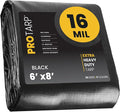 PROTARP Extra Heavy Duty 16 Mil Tarp Cover, Waterproof, UV Resistant, Rip and Tear Proof, Poly Tarpaulin with Reinforced Edges for Roof, Camping, Patio, Pool, Boat. (Black 6′ X 8′)