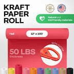 Christmas Red Kraft Paper Roll 12" x 1200" (100 feet) with Cutter - USA-Made Wrapping Paper for Packing, Moving, Shipping & Crafts/Arts - 100% Recyclable Natural Craft Material by IDL Packaging