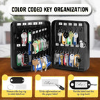 Flexzion Key Box Wall Mount With Code - 40 Capacity Key Box Organizer, Lock Box Key Holder, Secure & Durable Key Storage Box Cabinet with Colored Tags & Hooks for Homes & Business, Gray