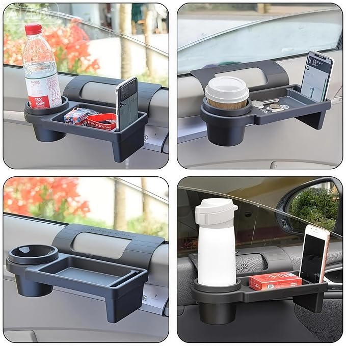 GDQ Car Window Organizer (2 Pack) - Multi-Function Clip-On Cup Holder & Phone Mount | No Drill Universal Fit for SUV/Truck/Sedan | Insert Installation