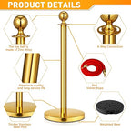 8 Pack Upgraded Stainless Steel Stanchions and Velvet Ropes 5FT Extended Red Carpet Ropes Poles Crowd Control Safety Barriers Set with Stable Base for Theaters Parties Wedding Exhibition (Gold)