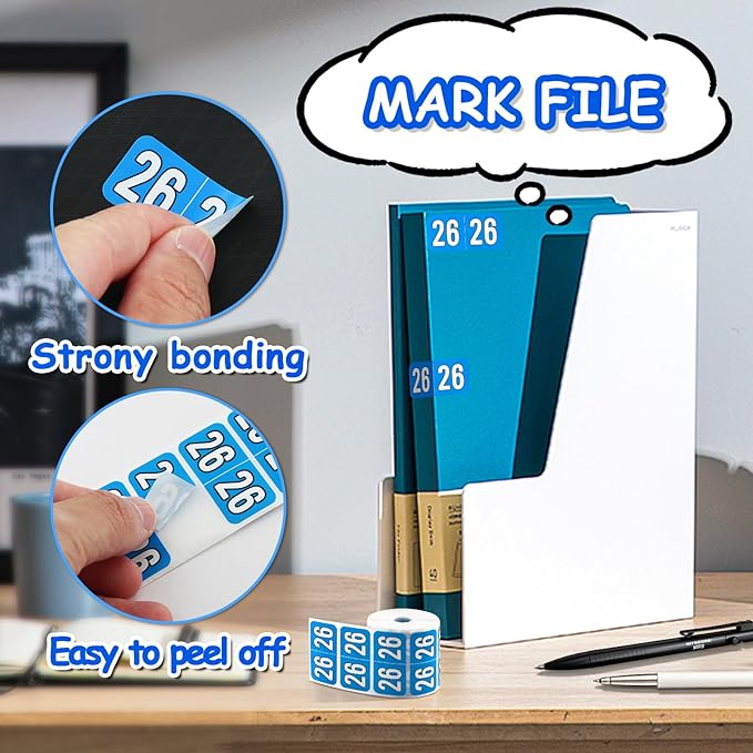 500 Pcs 2026 Year Stickers, Waterproof File Folder Labels, Self-Adhesive Rectangle Tabs for End Folders and Envelopes, Number Tabs, Office and Home Supplies (Blue)