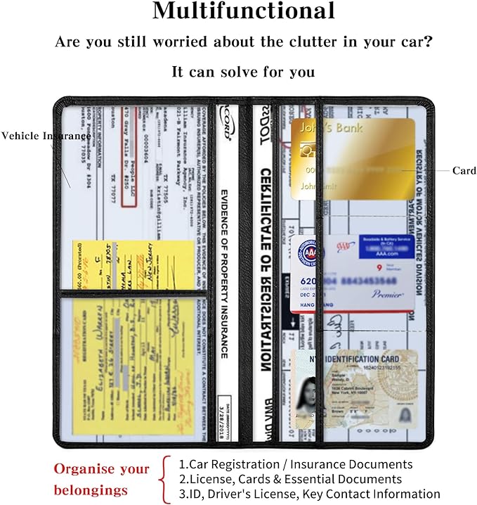 2Pack Leather Car Registration and Insurance Card Holder, Car Document Holder for Cards License with Magnetic Shut (Black)