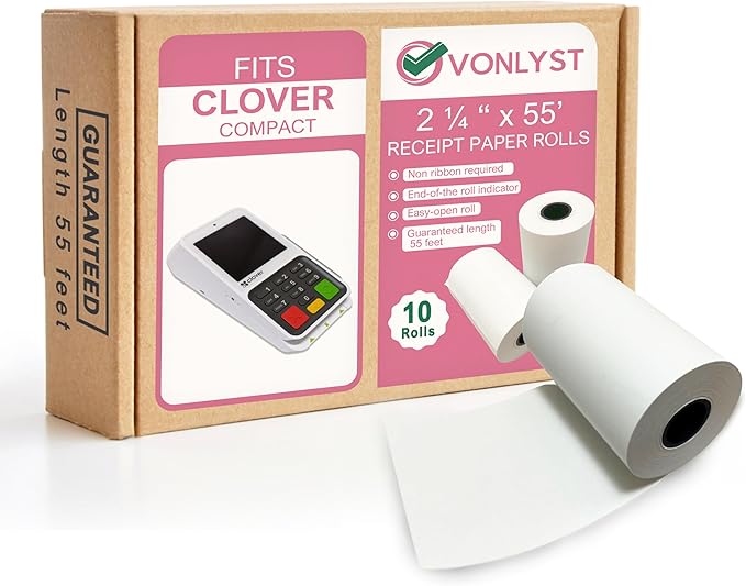 Compatible Clover Compact Countertop POS Thermal Receipt Paper 2 1/4 x 55 (10 rolls)