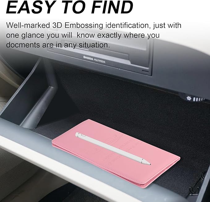 Cacturism Car Registration and Insurance Holder, Car Accessories Vehicle Glove Box Car Organizer Women Car Accessories with Magnetic Shut for Cards, Essential Document, Driver License, Pink
