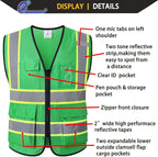 Reflective Mesh Safety Vest for Men Women with 5 Pockets and Zipper Front High Visibility Mesh Vest Hi Vis Construction Work Vest,Meets ANSI/ISEA Standards(EK175-Green-3XL)