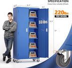 VINGLI 72'' Tall Metal Garage Storage Cabinet with Pegboards, Wheels, Locking Doors and Adjustable Shelves, File Cabinet/Tool Cabinet for Home Office/School (Blue, 32W x 16D x 72H)