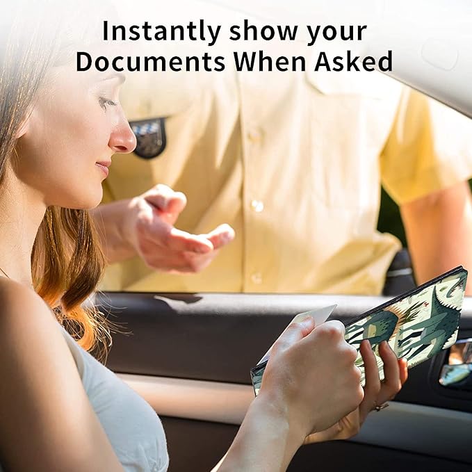 Car Registration and Insurance Holder, Leather Car Glove Box Organizer, Cool Car Accessories for ID, Driver's License Cards & Essential Document,business cards,Men&WomenCute Dinosaur Dinos