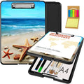 Clipboard with Storage,Office Supplies Nursing Clipboards Folder with Pen Holder Plastic Foldable Clip Board with Storage for Nurse Teacher,Beach Starfish