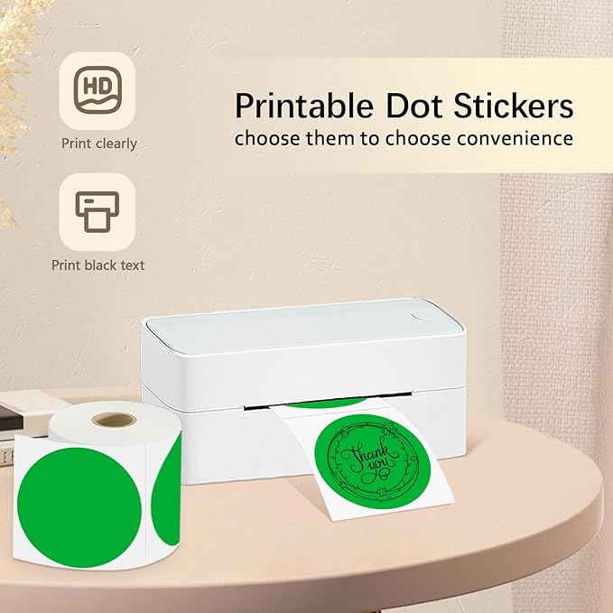 3 X 3 Inch Round Thermal Labels Circle Color Coding Labels Printable Waterproof 500PCS Round Stickers Adhesive Writable for Office, Home, Garage, DIY Sticker, Name Tag,Green