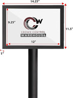 Crowd Control Warehouse Pedestal Standing Floor Sign Frame with Sloped Base, 11 x 14 Inch Horizontal, Black Powder Coated Steel
