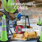 BESEA 8Pack 28" inch Traffic Cones Green Safety Cones with 6 inch Reflective Collar for Construction Driveway Road Parking Use(8 PCS)