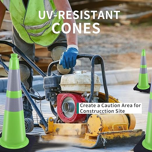 BESEA 8Pack 28" inch Traffic Cones Green Safety Cones with 6 inch Reflective Collar for Construction Driveway Road Parking Use(8 PCS)