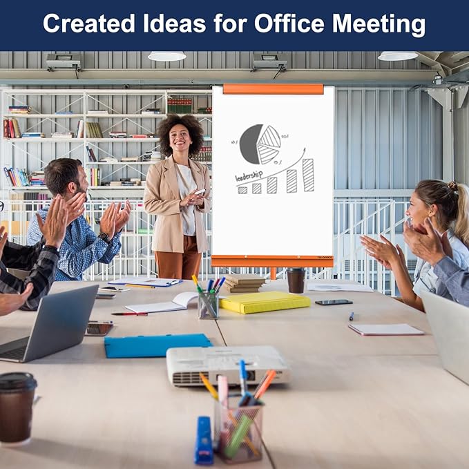 TSJ OFFICE Mobile Whiteboard Magnetic - 40 x 26 Inches Dry Erase Board on Wheel with Stand Flipchart Easel Height Adjustable,Orange