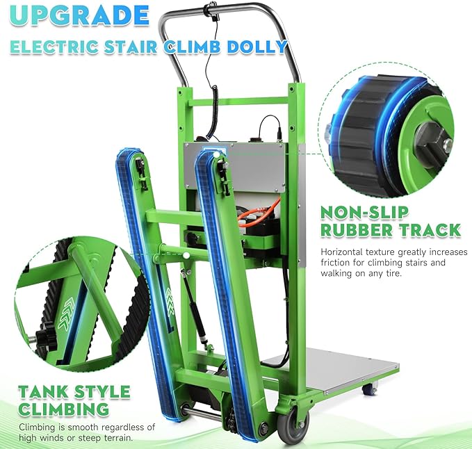 Electric Stair Climbing Dolly, 1250W Electric Stair Climbing Hand Truck, 900lbs Max Load Capacity, 3 Mode Folding Stair Climber Hand Trucks with Telescopic Handle for Moving Furniture (Green+Black)