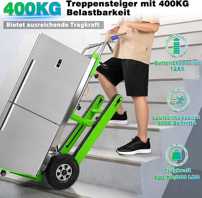 Electric Stair Climbing Dolly, 1250W Electric Hand Truck with Telescopic Handle, 3 Mode Folding Stair Climber 900lbs Max Load Capacity for Effortless Moving of Furniture (Green - Track & Wheel)