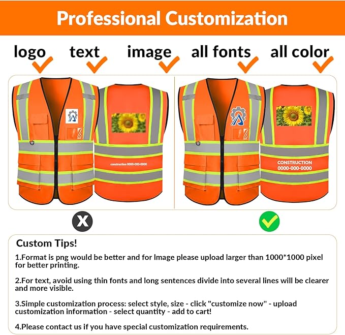 BeautyWill Custom Safety Vest Logo Class 2 High Visibility Reflevtive Vest Outdoor Protective Workwear