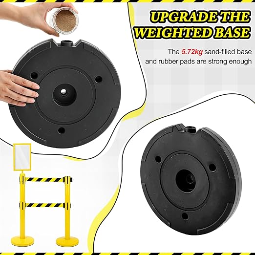 Therwen 6 Pcs Double Retractable Belt Barrier with Stanchion Dual Retractable Safety Belt Heavy Duty Crowd Control Stanchions Stainless Steel Post Holder Safety Barrier Stand (9.8 ft,Yellow and Black)