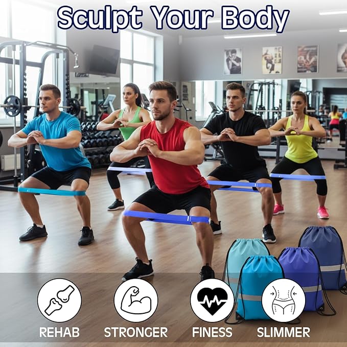Sratte 120 Pcs Workout Loop Resistance Bands Bulk, Gym Elastic Bands Set for Fitness Sport Class Students Members Gift Physical, 5 Pieces Each Set, with Large Drawstring Backpack Bags