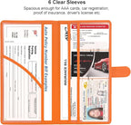 Car Registration and Insurance Holder, Leather Magnetic Shut Vehicle Glove Box Organizer for Document, Card, Driver License, Orange