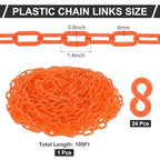 PATIKIL Plastic Chain Links, 100 Foot Safety Barrier Chain Orange for Crowd Control, Queue Line, Parking, Fence, Gate, Concert, Construction Site and Decoration