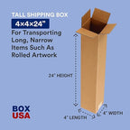 BOX USA Shipping Boxes 4"L x 4"W x 24"H, 25-Pack Tall Corrugated Boxes for Shipping, Packaging, Moving, Storage Box for Home or Business, Strong Wholesale Bulk Boxes