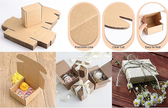 Ellbest 20pcs Mini Packing Boxes, Kraft Paper Boxes, 1.5 mm Thick for shipping, Storaging Small items, 3.38 * 3.38 * 1.53 inches Kraft Brown Boxes for Storage