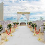 Ferraycle 4 Pcs Stainless Steel Stanchions Post Queue 38 Inch, 5 ft Velvet Carpet Ropes and Pole, Control Barriers for Wedding Birthday Party Decoration Sand Injection Hollow Base Set (Glitter Gold)