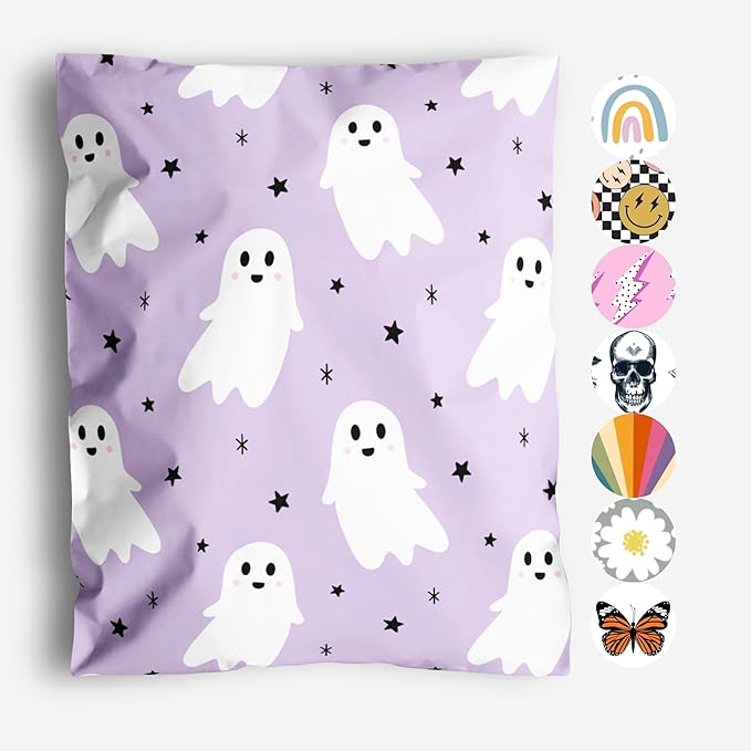 10x13 Poly Mailers – Halloween Ghost – Waterproof, Tear-Resistant Shipping Bags with Adhesive Seal – 100 Pack – Package Mint