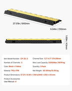 VEVOR 3 PCs Rubber Cable Protector Ramp, 2 Channel Heavy Duty TPU Floor Cord Hose Wire Cover, 1.2'' W x 1.1'' H Channel Size, Traffic Speed Bump with Flip-Open Top Cover, for Indoor Outdoor Use