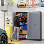 Metal Garage Storage Cabinets with Lock, 71" Tall Tool Cabinet with 2 Door and 5 Adjustable Shelves, Locking Garage Cabinets and Lockable Steel Locker for Home Office Warehouse-(Black Gray-71”H)