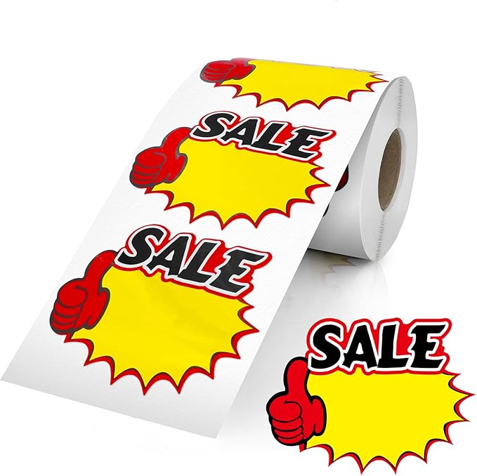 Starburst Sign Sale Stickers 4 x 3 Inches Self-Adhesive Blank Price Tags Sticker Writable Removable Waterproof Labels for Garage Retail Store Business 500 PCS