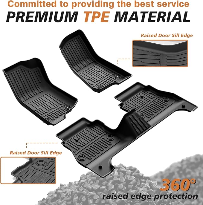 TripleAliners Floor Mats All Weather Compatible with 2020-2024 2025 2026 Jeep Gladiator JT Accessories 1st & 2nd Row Full Set Floor Liners TPE Heavy Duty Custom Fit Car Mats