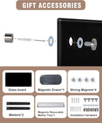 Mifuro Magnetic Glass Whiteboard，36"x24" Wall Mounted Frameless Dry Erase Board for Office, Home & School Black