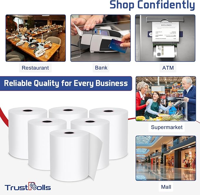 (200 Rolls) Premium 2 1/4 x 50 Thermal Paper Rolls - BPA Free Credit Card Receipt Paper, Suitable for POS & ATM Systems