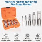5-Piece NPT Pipe Tap Set, NPT Tap and Die Set with 1/8", 1/4", 3/8", 1/2" and 3/4" Sizes – Carbon Steel Hand Threading Tool for Plumbing, Mechanics, DIY Tasks, Delivers Clean Accurate Threads