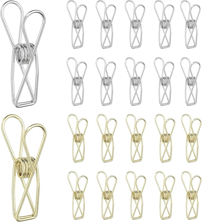 PATIKIL 50Pcs Paper Office Binder Clips, 1.26" Small Metal Wire Hollow Out Paper Clamps Long Tail Binder Clips for Photo Clothes Hanging Office Home Kitchen Food Package, Silver/Gold
