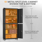 4 Door Garage Storage Cabinets with wheels, Metal Rolling Tool Cabinet with Lock, Locking Garage Caninet on wheels with Shelves, Steel Tall Tool Cabnets Locker for Workshop/Home/Office - (Black 73”H)
